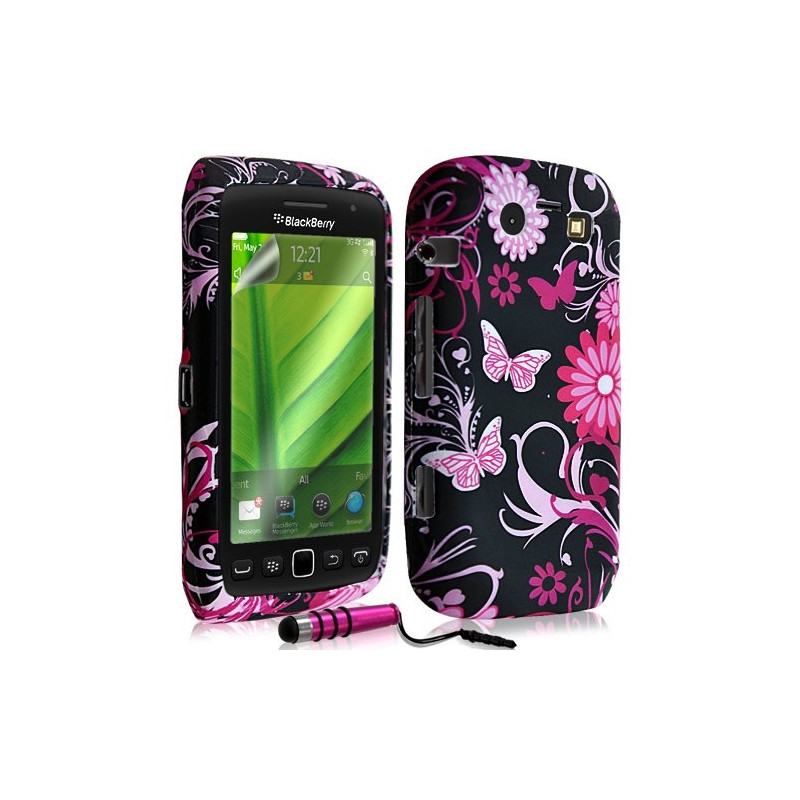 Housse coque étui en gel pour BlackBerry Torch 9860 avec motif + Stylet + Film