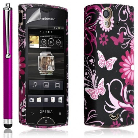 Housse coque etui gel pour Sony Ericsson Xperia Ray avec motifs + Stylet + Film