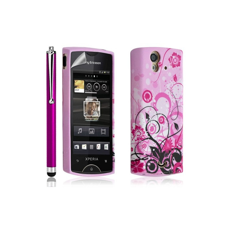 Housse coque etui gel pour Sony Ericsson Xperia Ray avec motifs + Stylet + Film