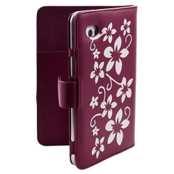 Housse coque étui pour Samsung Galaxy Tab 7 Plus P6200 motif Fleur couleur Rose Fushia