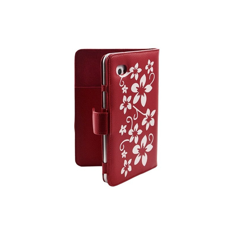 Housse coque étui pour Samsung Galaxy Tab 7 Plus P6200 motif Fleur couleur Rouge