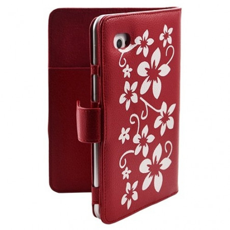 Housse coque étui pour Samsung Galaxy Tab 7 Plus P6200 motif Fleur couleur Rouge