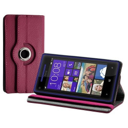 Housse coque étui pour HTC 8X de luxe avec sytème de rotation à 360 degrès couleur rose fushia