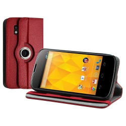 Housse coque étui pour LG Nexus 4 de luxe avec sytème de rotation à 360 degrès couleur rouge