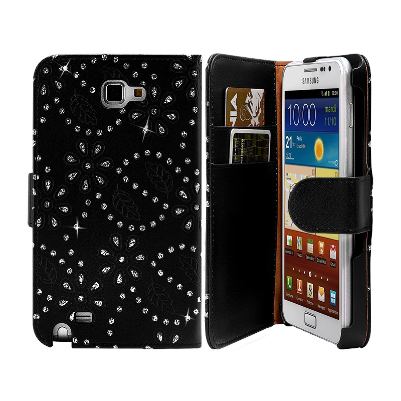 Housse Coque Etui Portefeuille pour Samsung Galaxy Note Style Diamant Couleur Noir