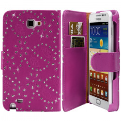 Housse Coque Etui Portefeuille pour Samsung Galaxy Note Style Diamant Couleur Rose Fushia