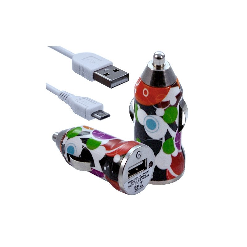 Chargeur voiture allume cigare USB avec câble data avec motif CV12