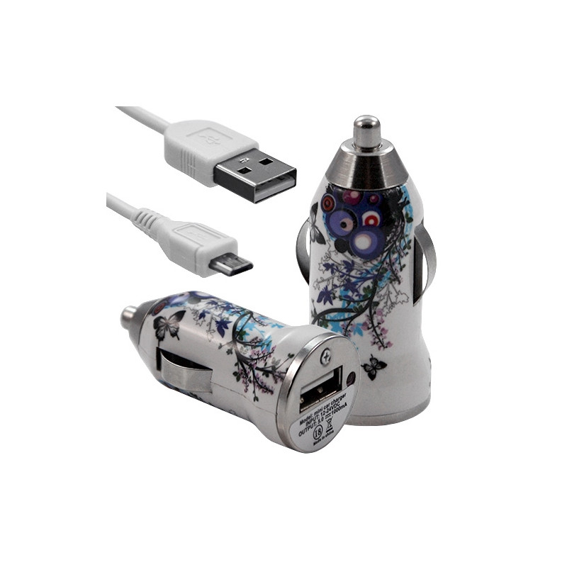 Chargeur voiture allume cigare USB avec câble data avec motif HF01