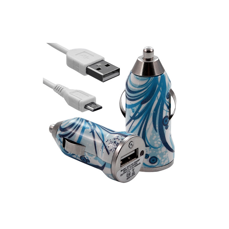 Chargeur voiture allume cigare USB avec câble data avec motif HF08