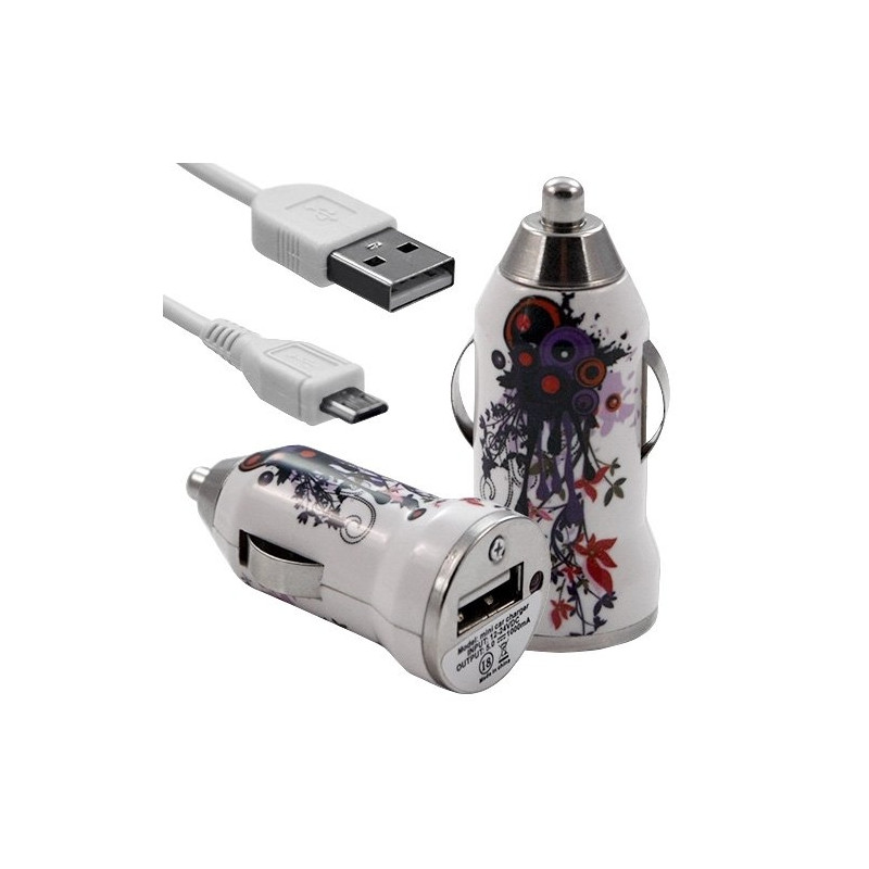 Chargeur Voiture Allume Cigare USB avec Câble Data avec motif HF12 pour Motorola : Razr Hd Xt925 / Razr Xt910 / Razr I Xt890 / 