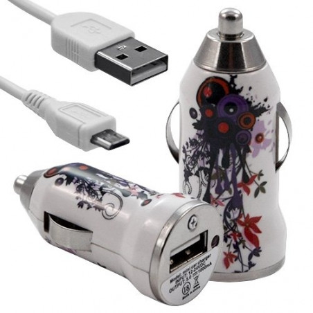 Chargeur Voiture Allume Cigare USB avec Câble Data avec motif HF12 pour Motorola : Razr Hd Xt925 / Razr Xt910 / Razr I Xt890 / 