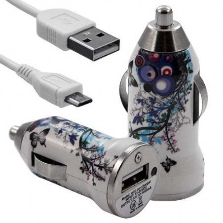 Chargeur Voiture Allume Cigare USB avec Câble Data avec motif HF01 pour Blackberry : Curve 9320 / Curve 9360 / Curve 9380 / Bol