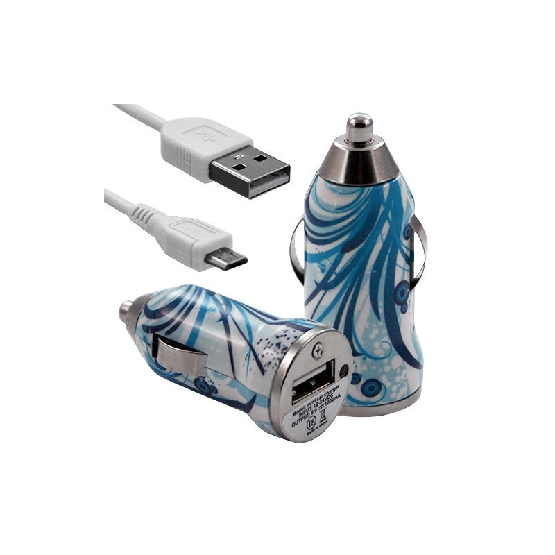 Chargeur Voiture Allume Cigare USB avec Câble Data avec motif HF08 pour Blackberry : Curve 9320 / Curve 9360 / Curve 9380 / Bol