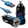 Chargeur Voiture Allume Cigare USB avec Câble Data avec motif HF16 pour Blackberry : Curve 9320 / Curve 9360 / Curve 9380 / Bol