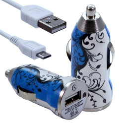 Chargeur Voiture Allume Cigare USB avec Câble Data avec motif HF25 pour Blackberry : Curve 9320 / Curve 9360 / Curve 9380 / Bol