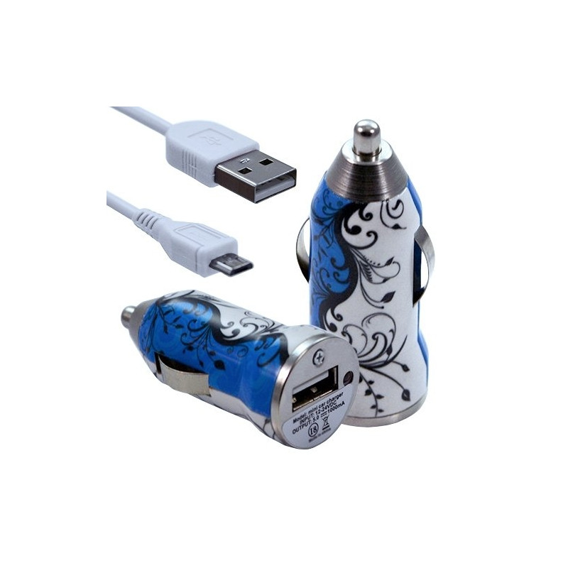 Chargeur Voiture Allume Cigare USB avec Câble Data avec motif HF25 pour Blackberry : Curve 9320 / Curve 9360 / Curve 9380 / Bol