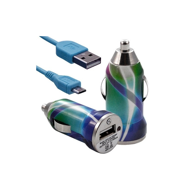 Chargeur Voiture Allume Cigare USB avec Câble Data avec motif CV03 pour Blackberry : Curve 9320 / Curve 9360 / Curve 9380 / Bol