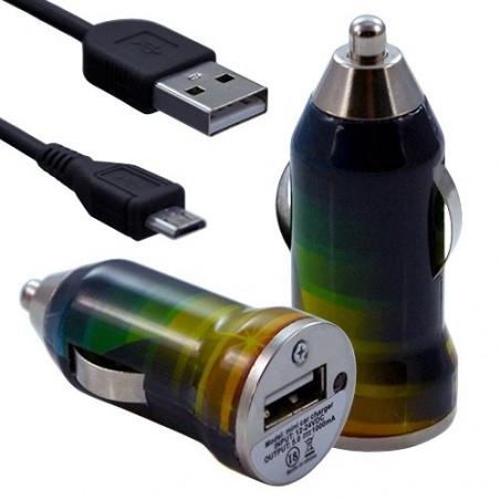 Chargeur Voiture Allume Cigare USB avec Câble Data avec motif CV06 pour Blackberry : Curve 9320 / Curve 9360 / Curve 9380 / Bol