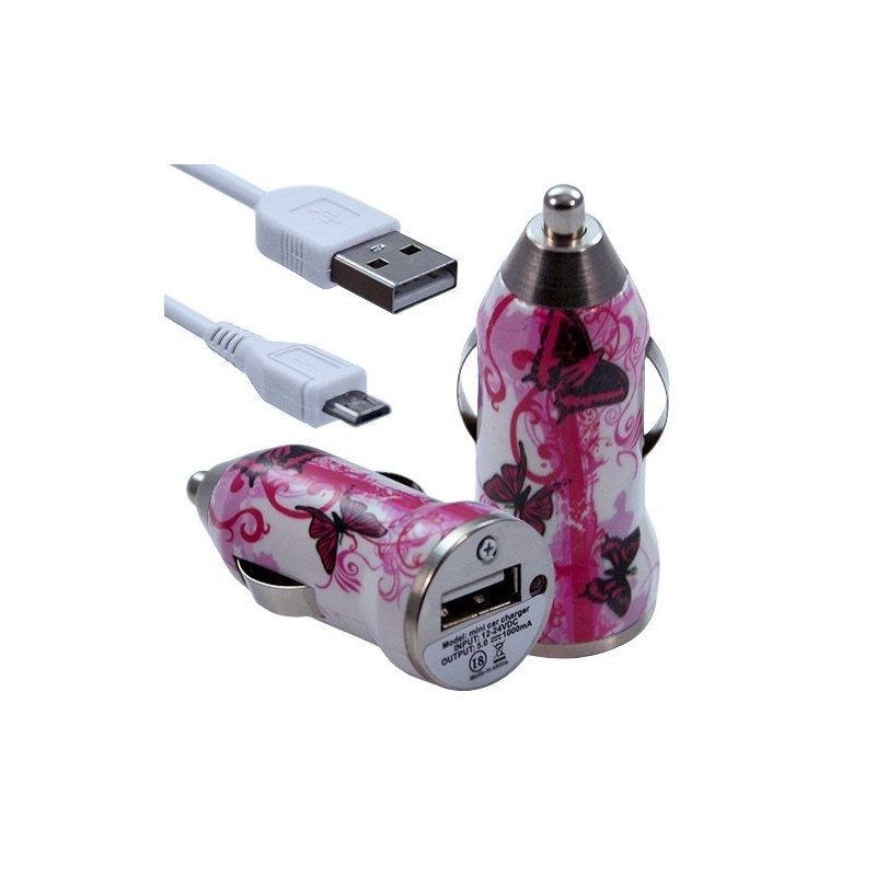 Chargeur Voiture Allume Cigare USB avec Câble Data avec motif CV09 pour Blackberry : Curve 9320 / Curve 9360 / Curve 9380 / Bol