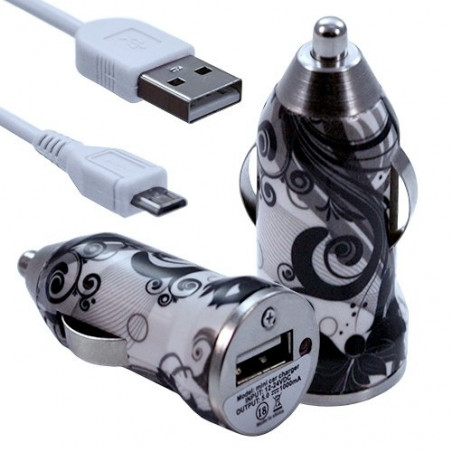 Chargeur Voiture Allume Cigare USB avec Câble Data avec motif CV11 pour Blackberry : Curve 9320 / Curve 9360 / Curve 9380 / Bol