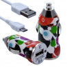 Chargeur Voiture Allume Cigare USB avec Câble Data avec motif CV12 pour Blackberry : Curve 9320 / Curve 9360 / Curve 9380 / Bol