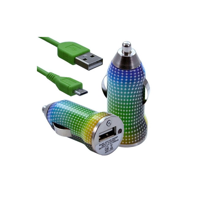 Chargeur Voiture Allume Cigare USB avec Câble Data avec motif CV13 pour Blackberry : Curve 9320 / Curve 9360 / Curve 9380 / Bol
