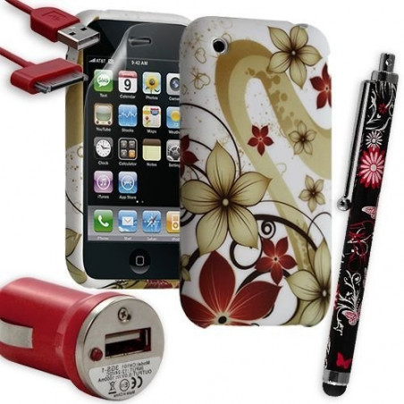 Housse Étui Coque en Gel + Chargeur Voiture Auto + Stylet pour Apple Iphone 3G / 3GS avec motif HF29