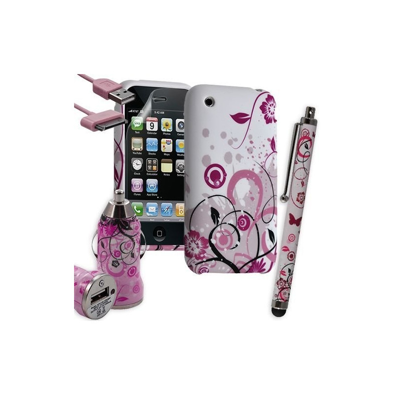 Housse Étui Coque en Gel + Chargeur Voiture Auto + Stylet pour Apple Iphone 3G / 3GS avec motif HF30