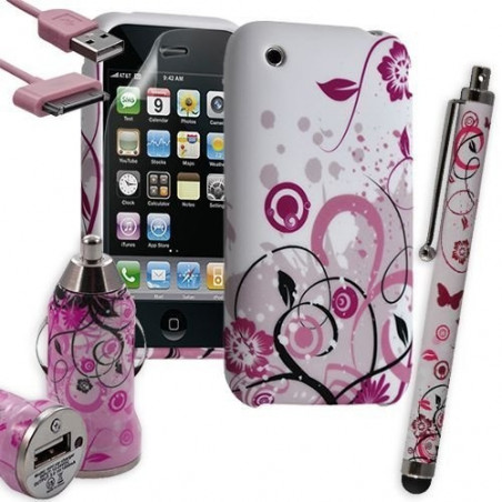 Housse Étui Coque en Gel + Chargeur Voiture Auto + Stylet pour Apple Iphone 3G / 3GS avec motif HF30