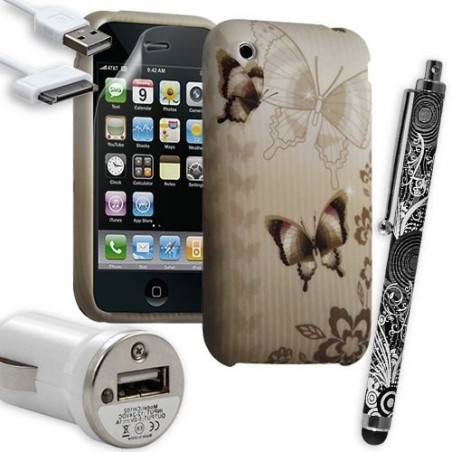 Housse Étui Coque en Gel + Chargeur Voiture Auto + Stylet pour Apple Iphone 3G / 3GS avec motif HF31