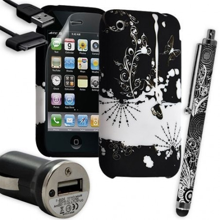 Housse Étui Coque en Gel + Chargeur Voiture Auto + Stylet pour Apple Iphone 3G / 3GS avec motif HF32