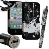 Housse Étui Coque en Gel + Chargeur Voiture Auto + Stylet pour Apple Iphone 4 / 4S avec motif HF32