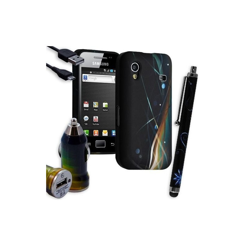 Housse Étui Coque En Gel + Chargeur Voiture Auto + Stylet Pour Samsung Galaxy Ace S5830 S5839i Avec Motif HF10