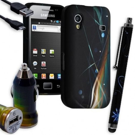 Housse Étui Coque En Gel + Chargeur Voiture Auto + Stylet Pour Samsung Galaxy Ace S5830 S5839i Avec Motif HF10