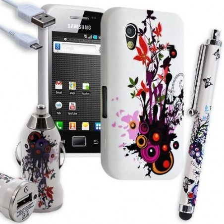 Housse Étui Coque En Gel + Chargeur Voiture Auto + Stylet Pour Samsung Galaxy Ace S5830 S5839i Avec Motif HF12