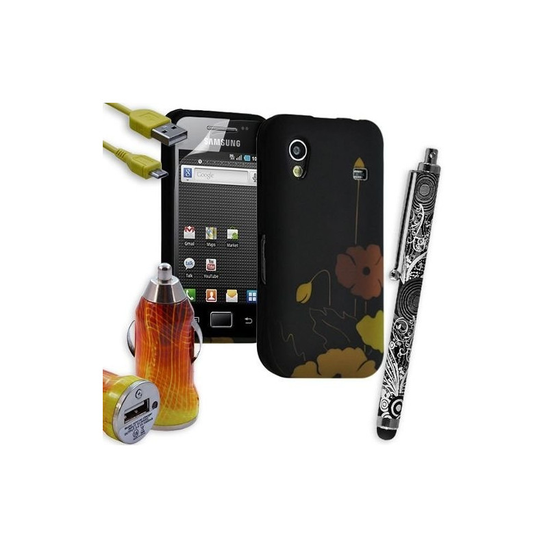 Housse Étui Coque En Gel + Chargeur Voiture Auto + Stylet Pour Samsung Galaxy Ace S5830 S5839i Avec Motif HF33