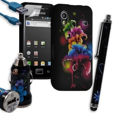 Housse Étui Coque En Gel + Chargeur Voiture Auto + Stylet Pour Samsung Galaxy Ace S5830 S5839i Avec Motif HF35