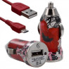 Chargeur Voiture Allume Cigare USB avec Câble Data avec Motif CV01 pour Sony Xperia E