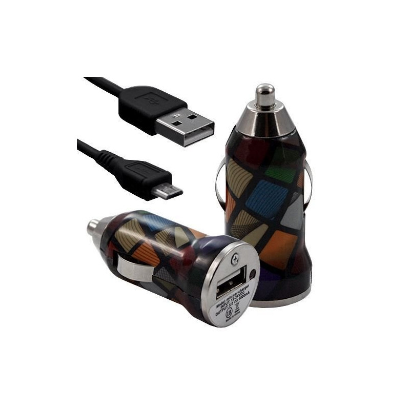 Chargeur Voiture Allume Cigare USB avec Câble Data avec Motif CV02 pour Sony Xperia E