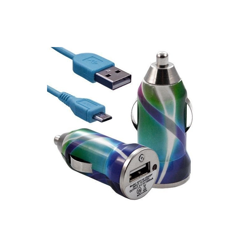 Chargeur Voiture Allume Cigare USB avec Câble Data avec Motif CV03 pour Sony Xperia E