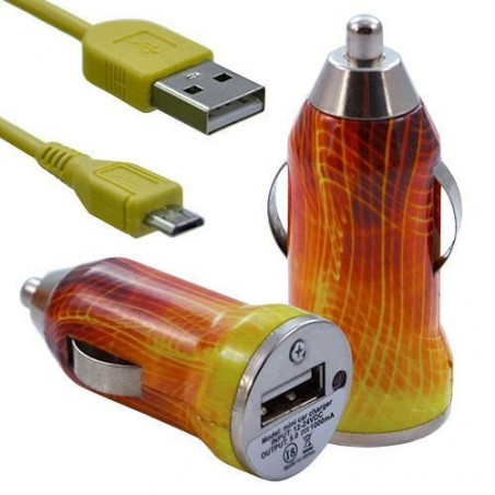 Chargeur Voiture Allume Cigare USB avec Câble Data avec Motif CV05 pour Sony Xperia E