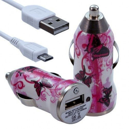 Chargeur Voiture Allume Cigare USB avec Câble Data avec Motif CV09 pour Sony Xperia E