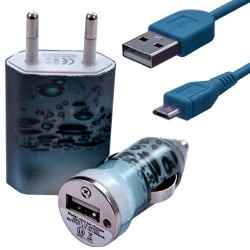 Mini Chargeur 3en1 Auto et Secteur USB avec Câble Data avec Motif CV08 pour Sony Xperia E