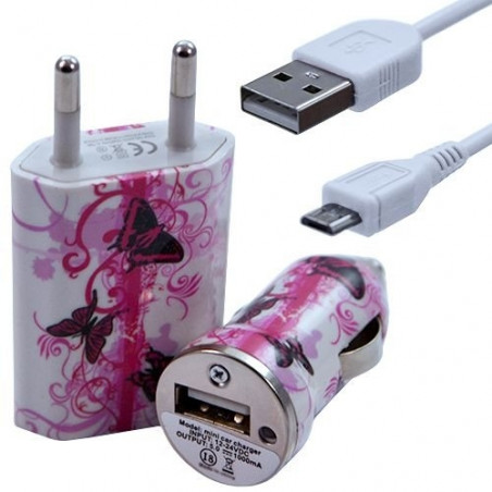 Mini Chargeur 3en1 Auto et Secteur USB avec Câble Data avec Motif CV09 pour Sony Xperia E