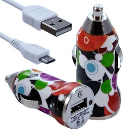 Chargeur Voiture Allume Cigare USB avec Câble Data avec Motif CV12 pour BlackBerry Z10