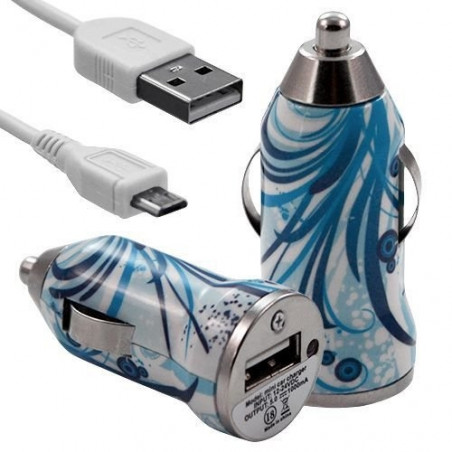Chargeur Voiture Allume Cigare USB avec Câble Data avec Motif HF08 pour BlackBerry Z10