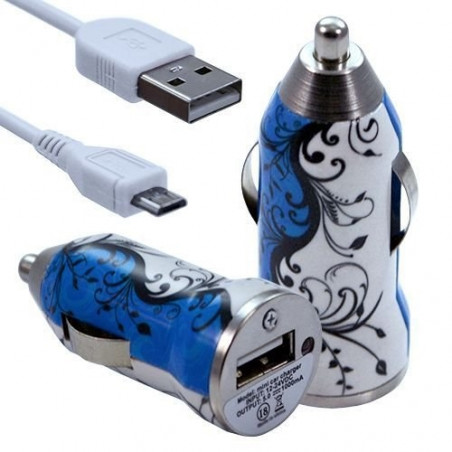 Chargeur Voiture Allume Cigare USB avec Câble Data avec Motif HF25 pour BlackBerry Z10