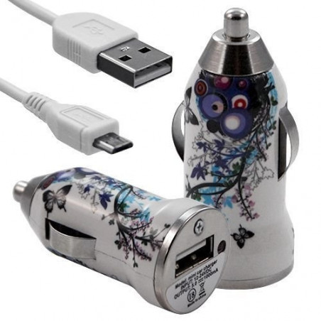 Chargeur Voiture Allume Cigare USB avec Câble Data avec Motif HF01 pour ZTE Windows Phone Internet 7