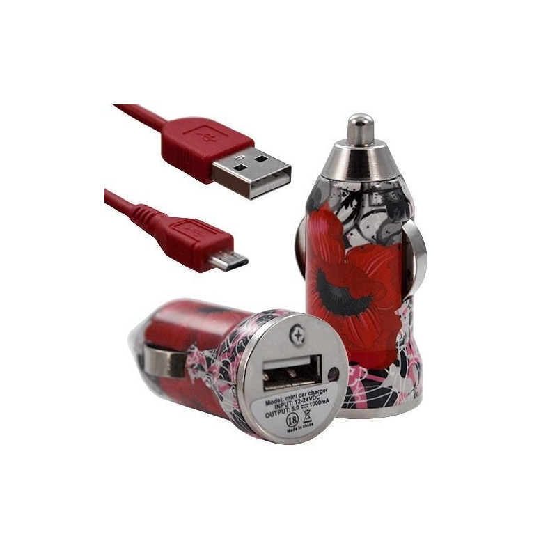 Chargeur Voiture Allume Cigare USB avec Câble Data avec Motif CV01 pour Acer : Betouch E400 / Liquid E1 / Liquid Gallant Duo / 