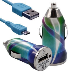 Chargeur Voiture Allume Cigare USB avec Câble Data avec Motif CV03 pour Acer : Betouch E400 / Liquid E1 / Liquid Gallant Duo / 